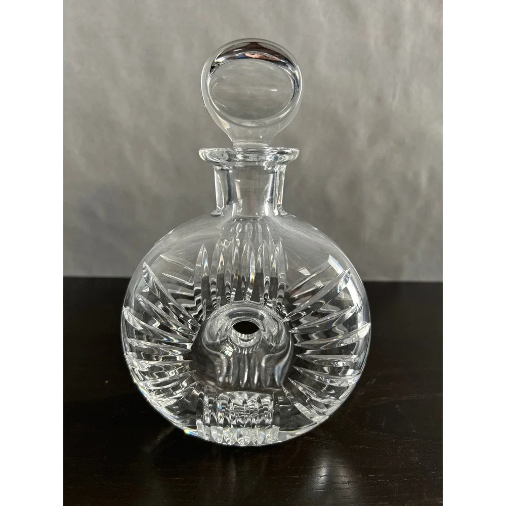 Vintage Cut Crystal Donut Round Decanter with Stopper Clear Glass Barware
